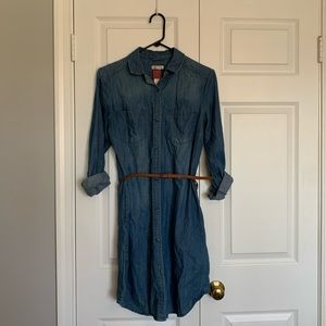 Denim Long Sleeve Dress with Belt